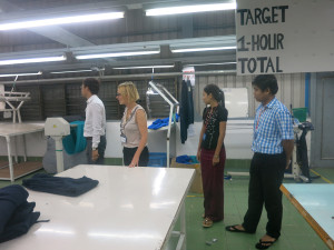 Simone Lehmann, the Project Director of SMART Myanmar, visits Myanmar Synergy factory to observes the changes after Production Improvement Program